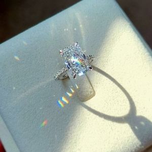 Solid 14k gold 4.11ct (F VVS2) lab radiant diamond ring with side lab diamond